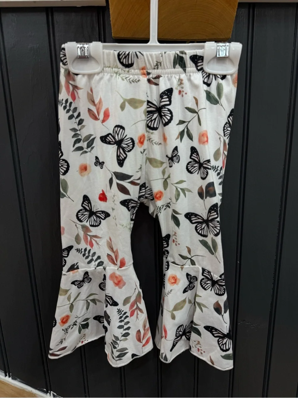 SHEIN Pink Ruffle Sleeve Top with Cream Butterfly Print Pants